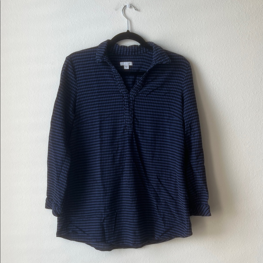 J. Jill Navy and Black Checkered Blouse